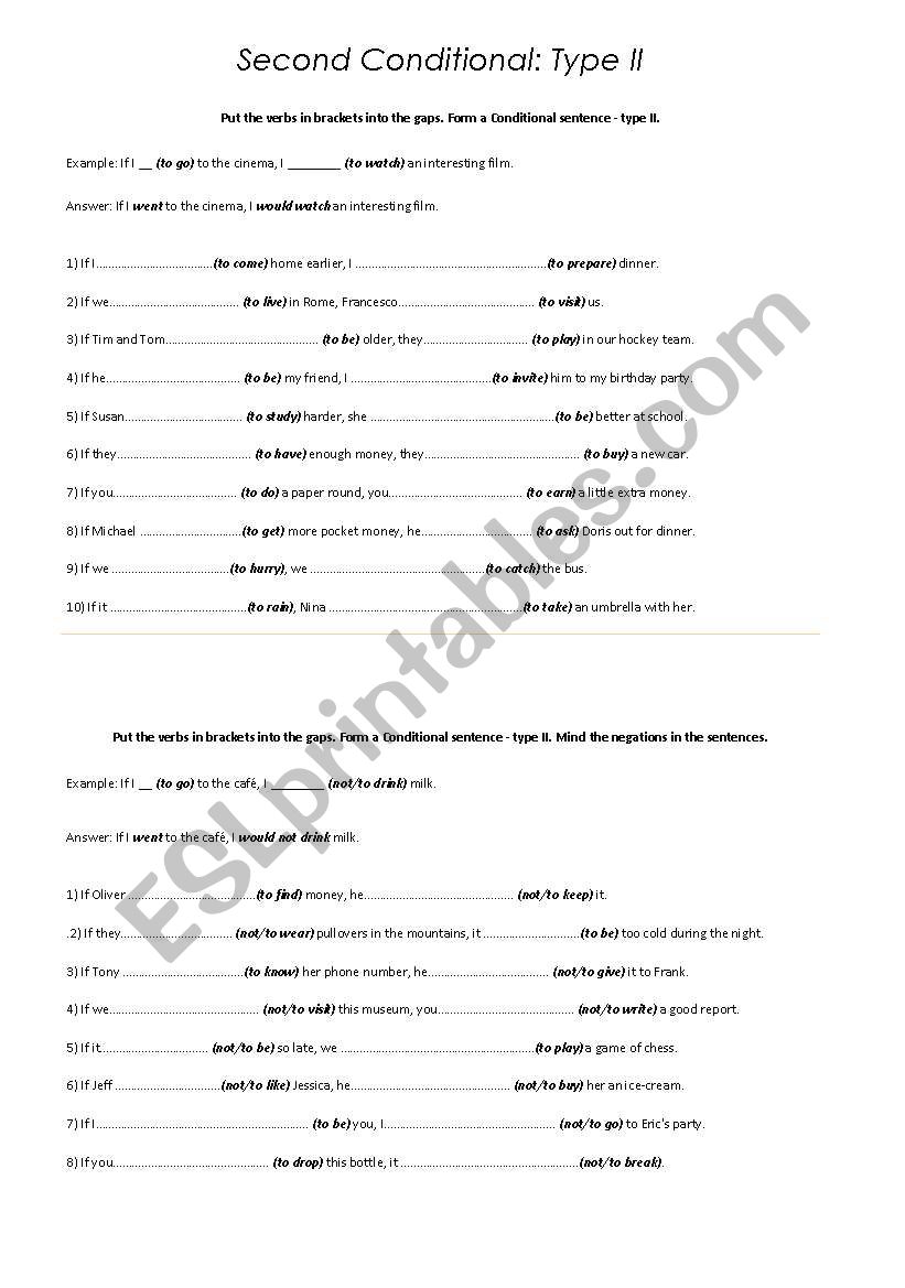 second conditional worksheet