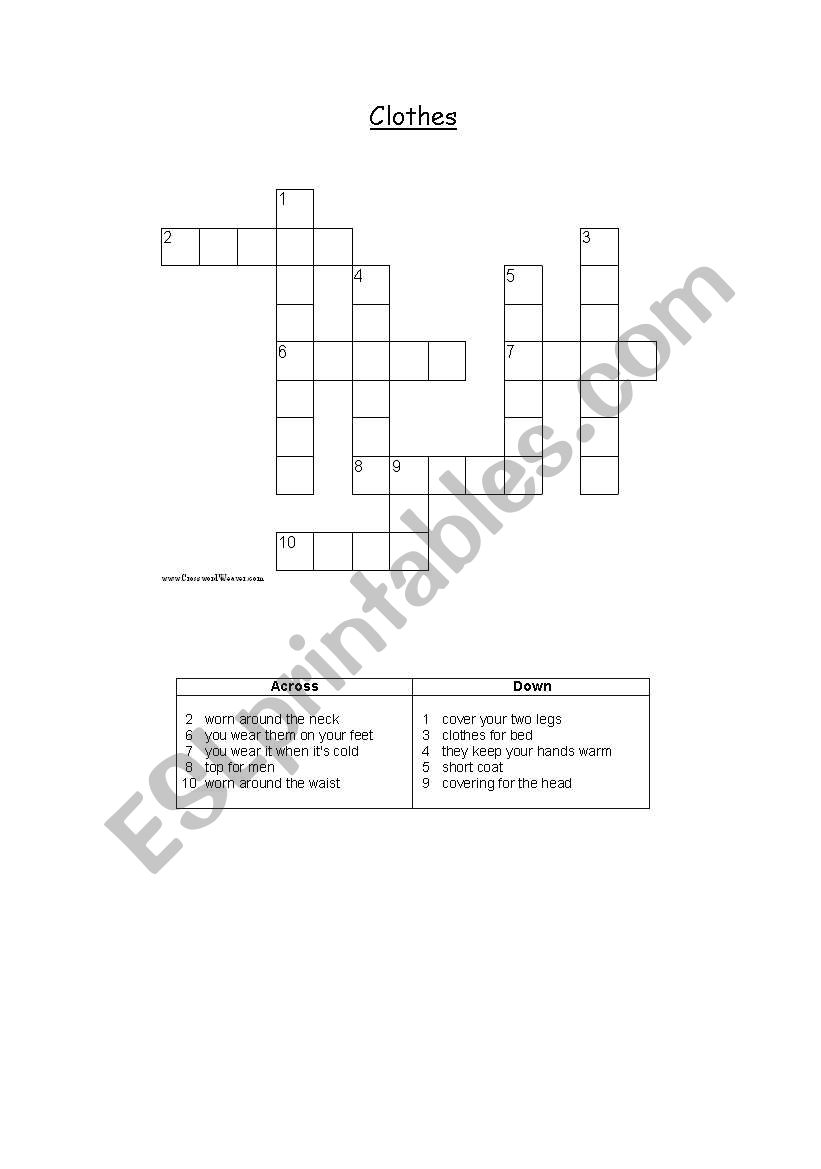 Item clothe Puzzle worksheet