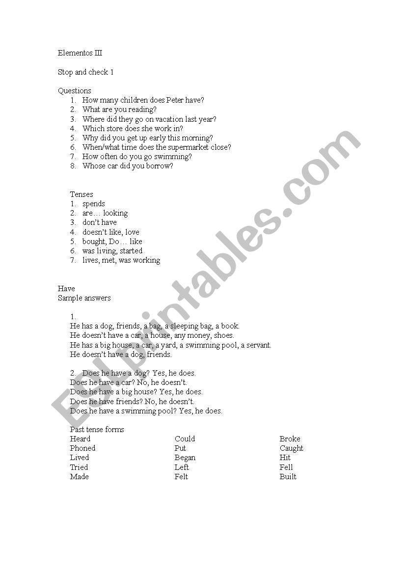 Verb tenses revision worksheet