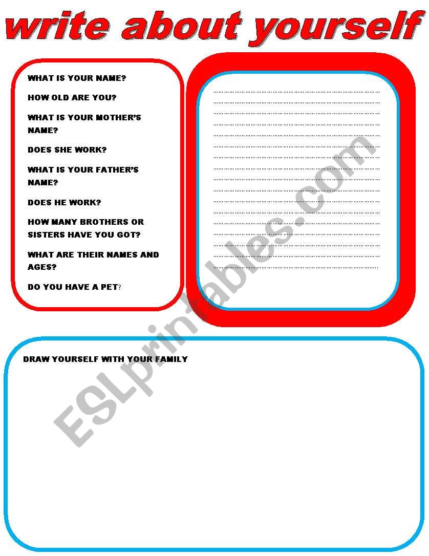 WRITE ABOUT YOURSELF. worksheet