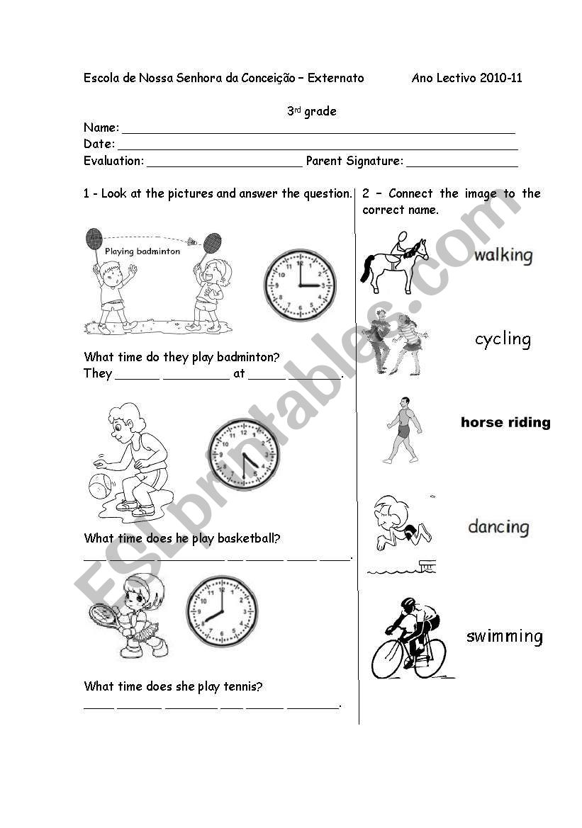 Sports and time worksheet