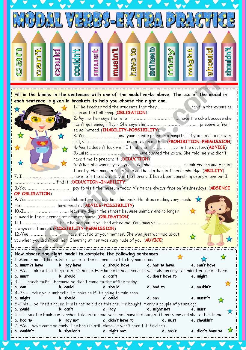 USING THE RIGHT MODAL VERB-EXTRA PRACTICE (KEY INCLUDED)