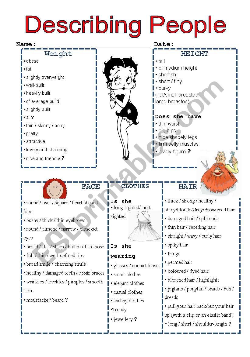 Describing People worksheet