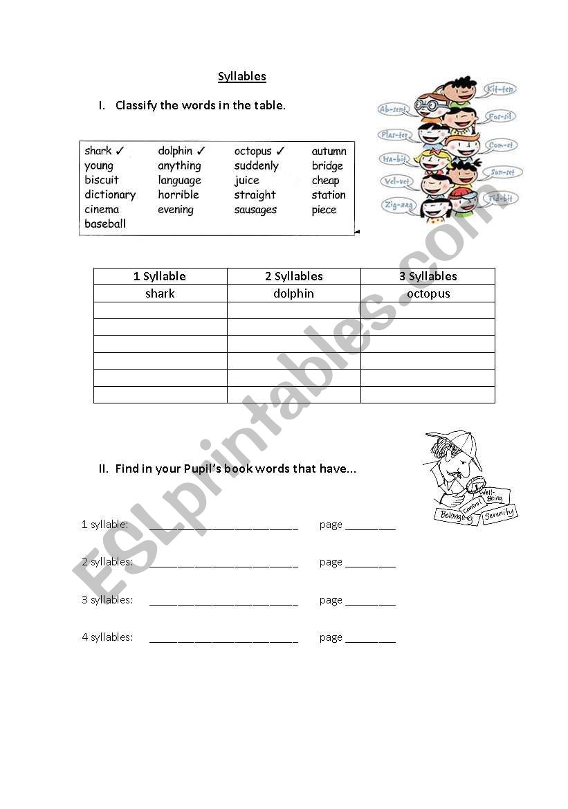 Syllables Worksheet worksheet