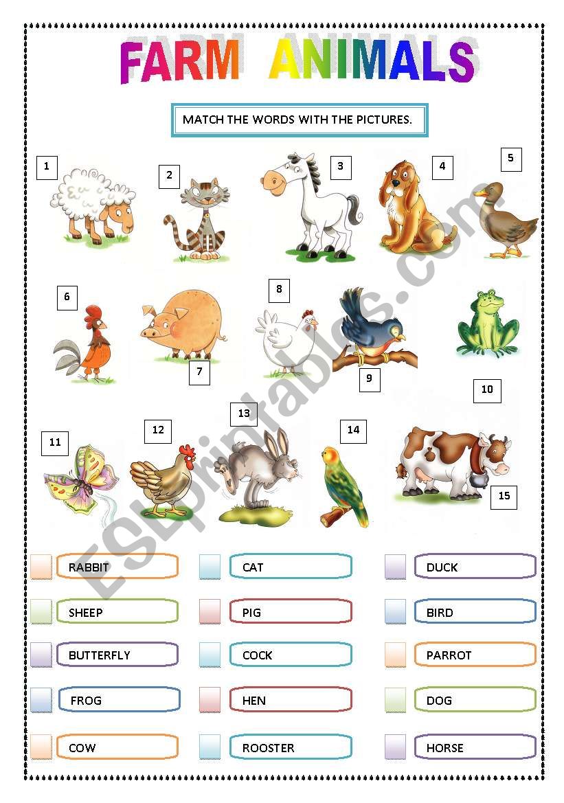 FARM ANIMALS - Matching worksheet