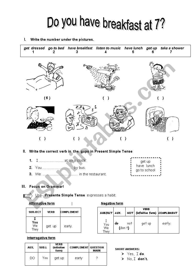 Simple present  worksheet