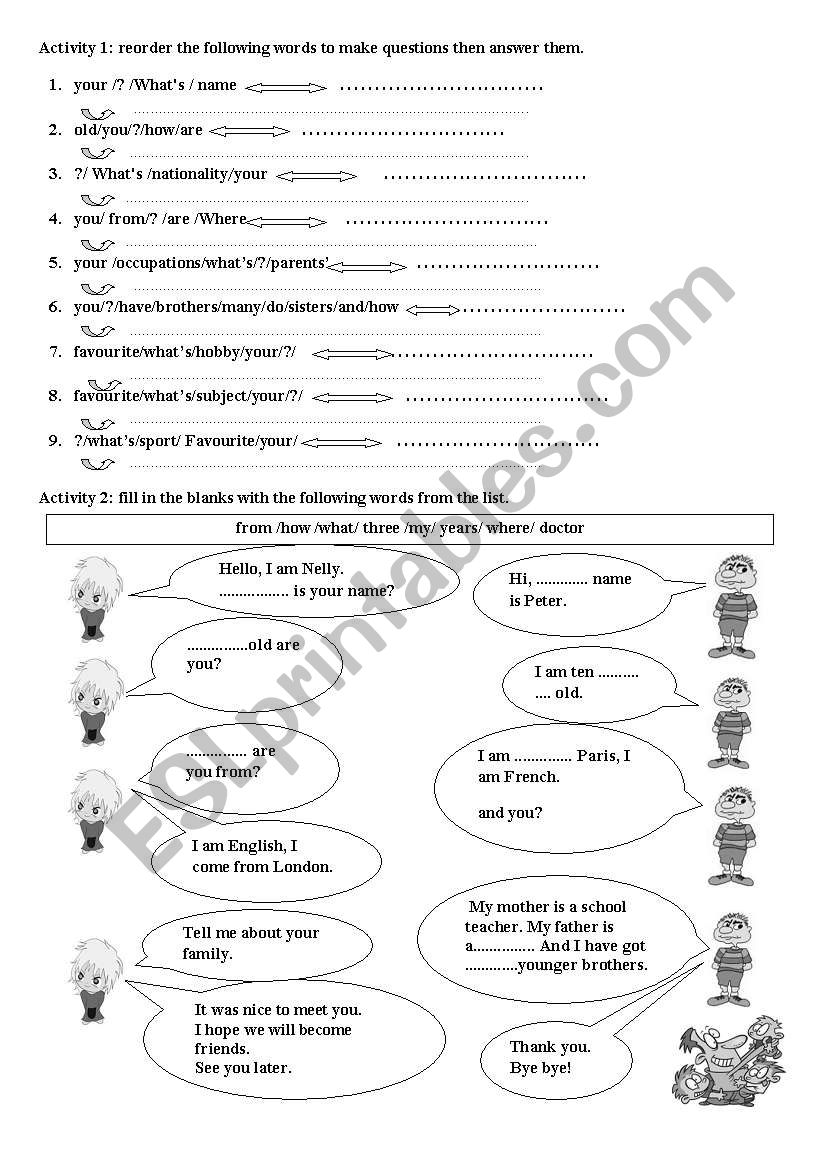 introducing oneself worksheet