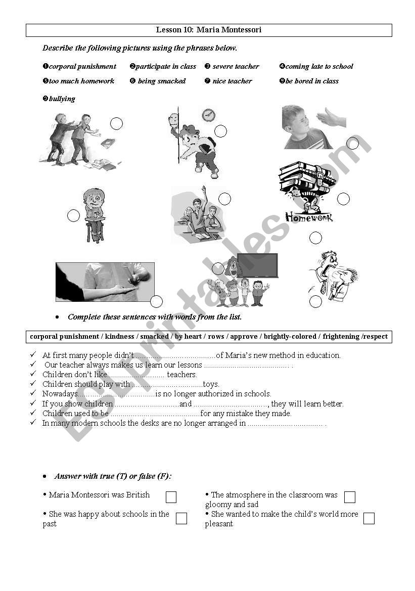 maria montessori worksheet