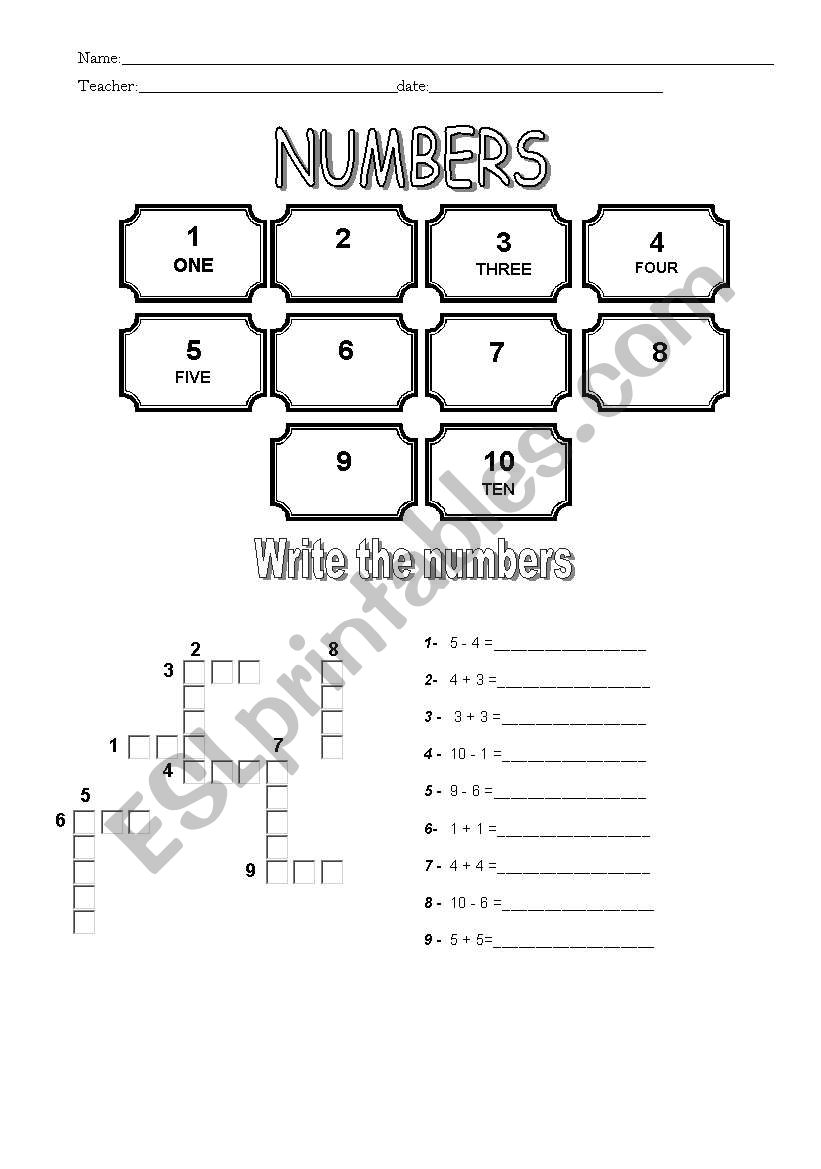 Numbers from one to ten worksheet