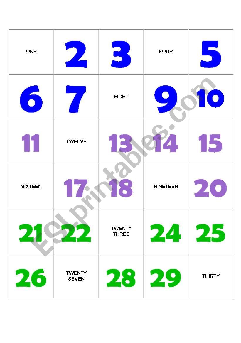 NUMBERS AND WORDS FLASHCARDS worksheet