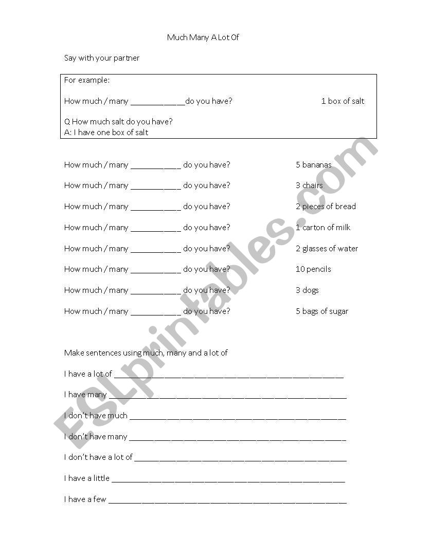 Much Many worksheet