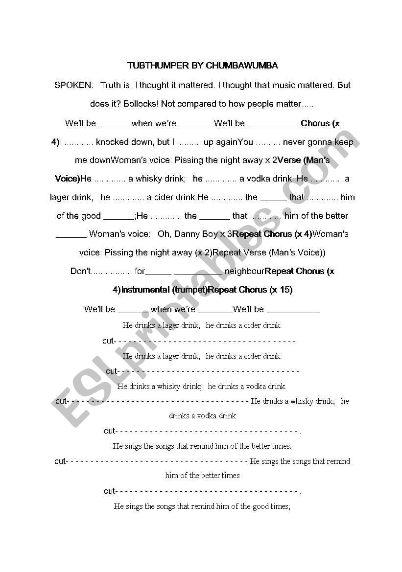 Tubthumper worksheet