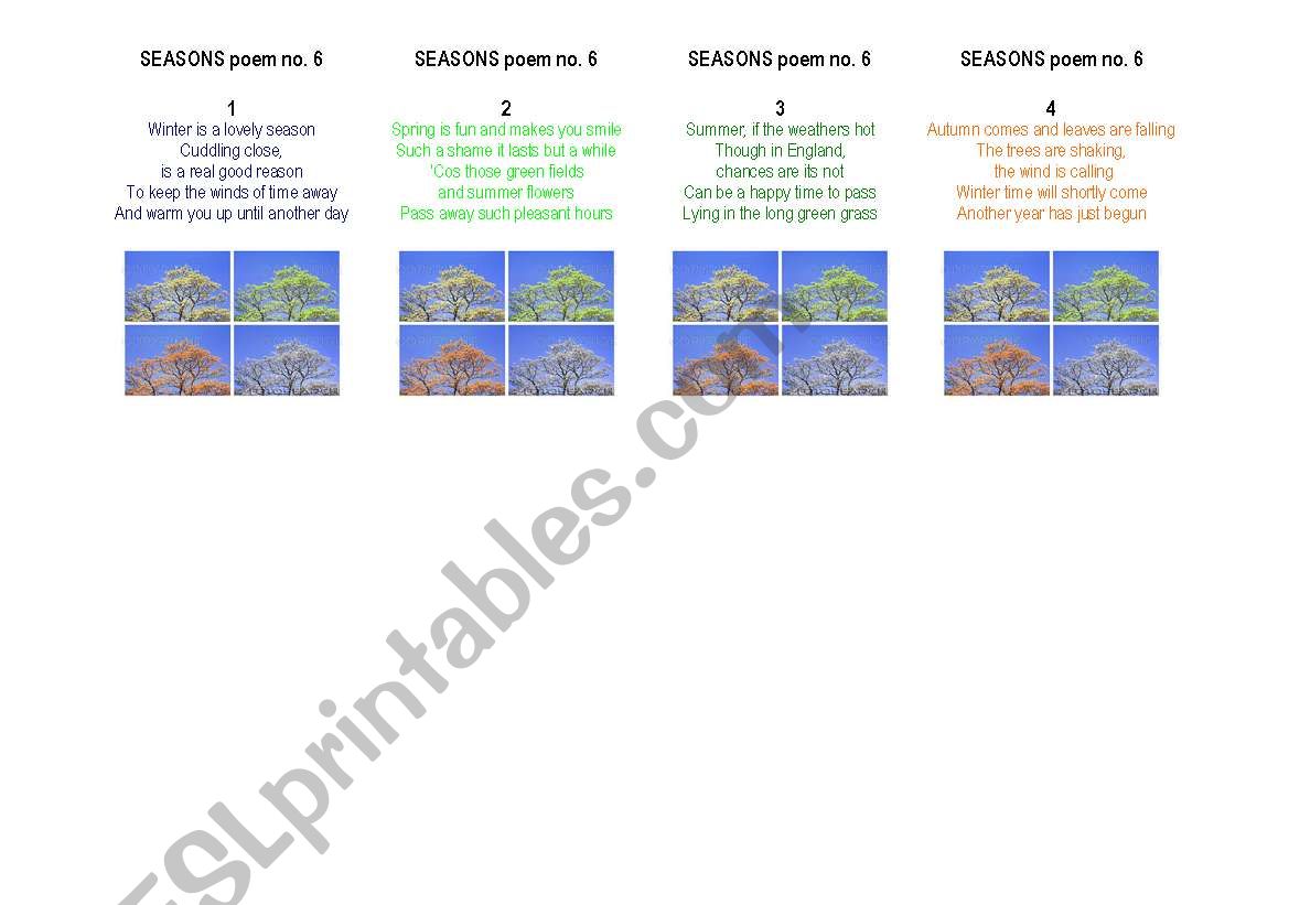 SEASONS poem no. 6 worksheet