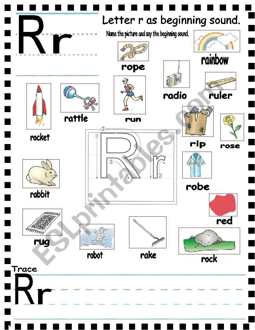 ABC- Letter Rr  and sentences worksheet