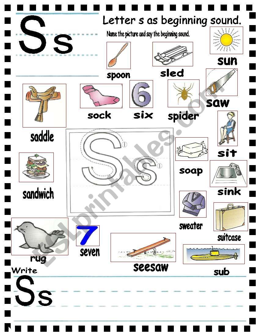 ABC - letter Ss and sentences worksheet