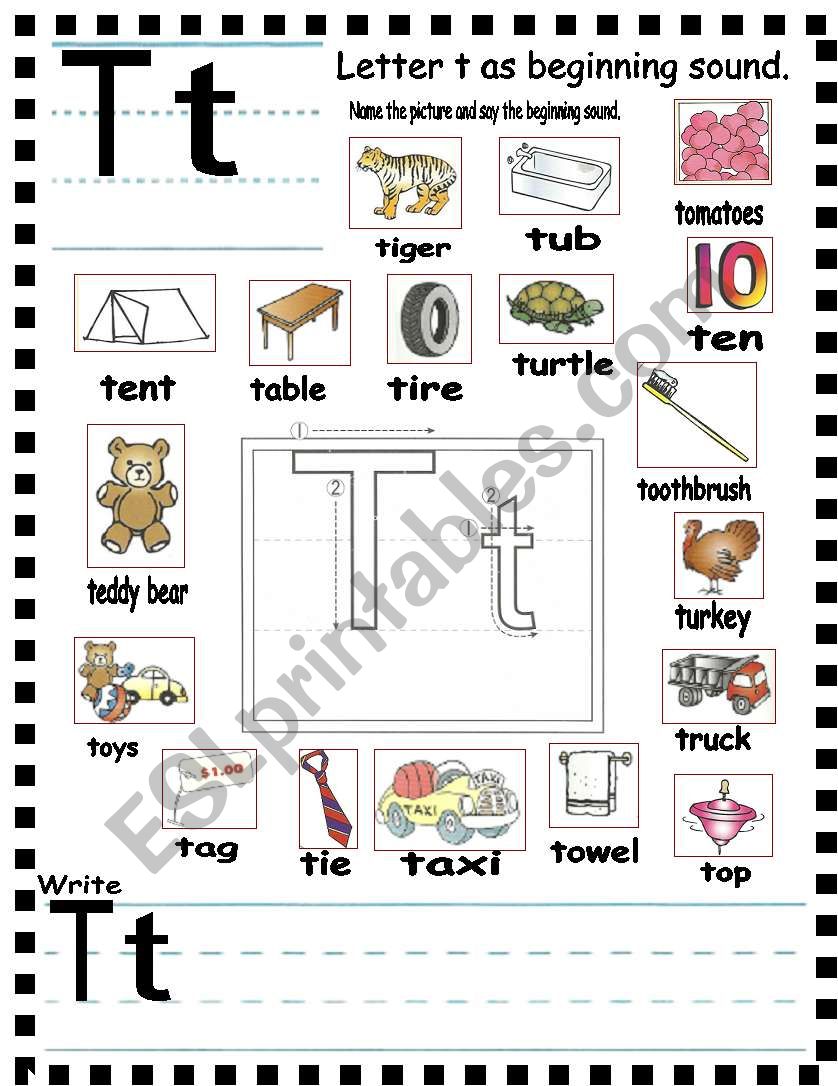 ABC - letter Tt and sentences worksheet