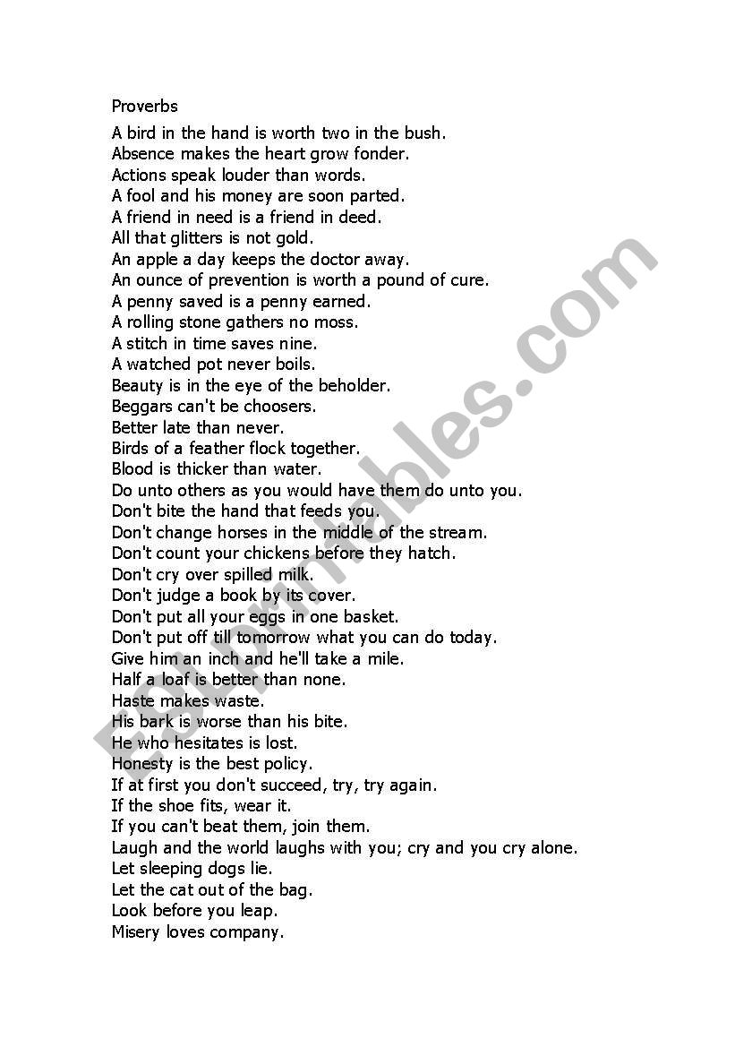 proverbs worksheet