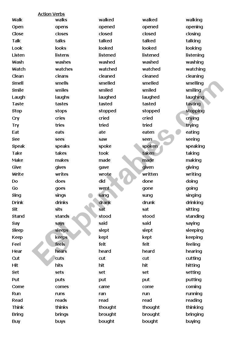 action verbs worksheet