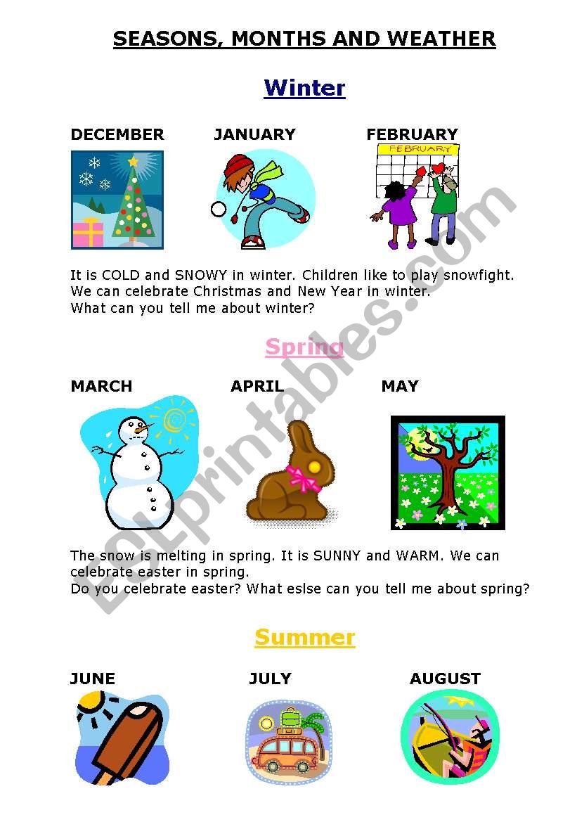 SEASONS MONTHS WEATHER worksheet