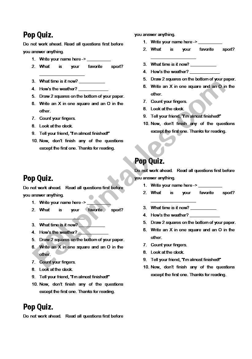 April Fools quiz worksheet