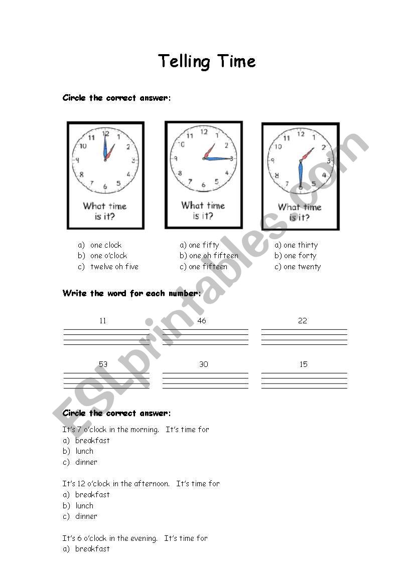 Telling Time worksheet