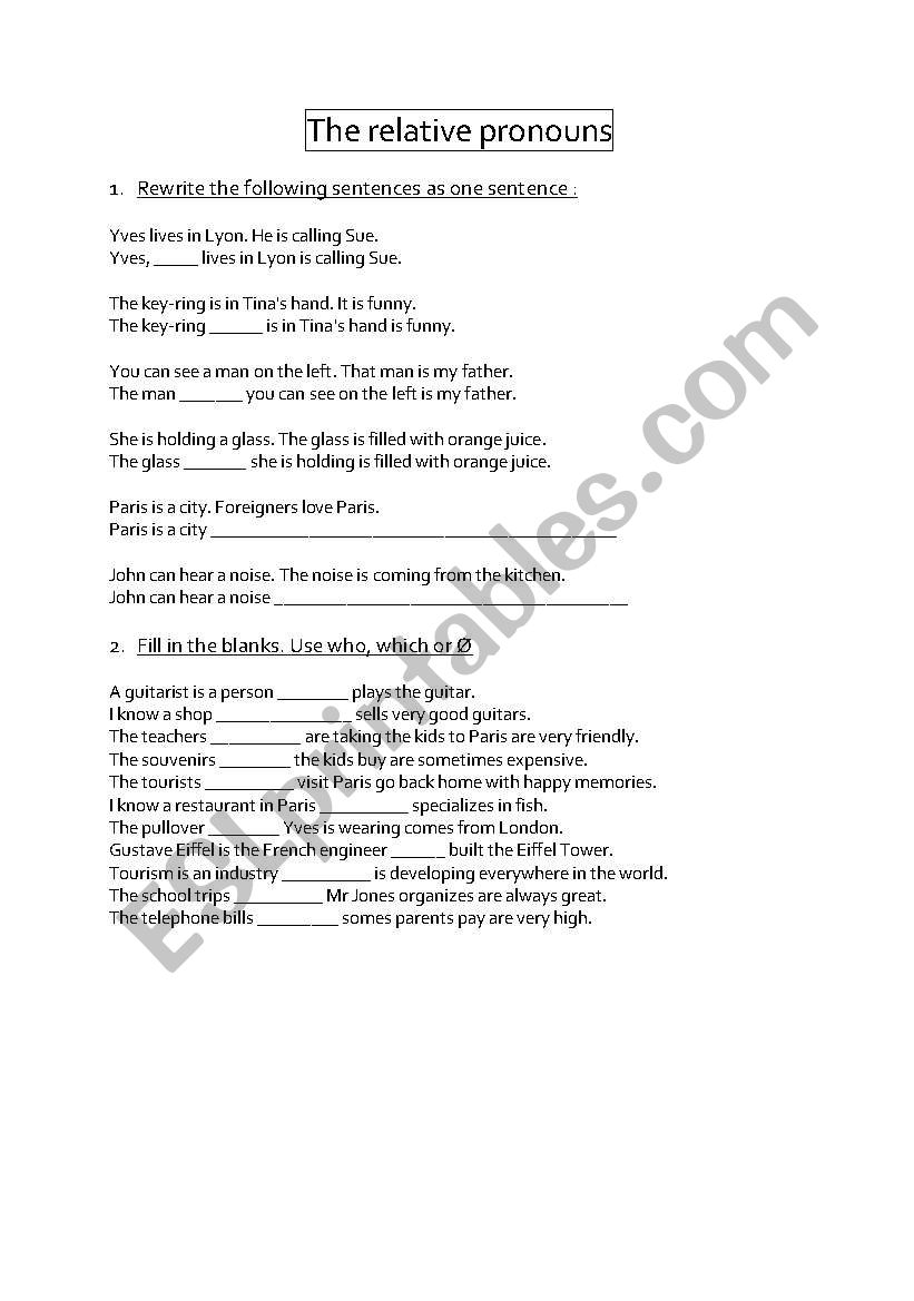 relative pronouns worksheet