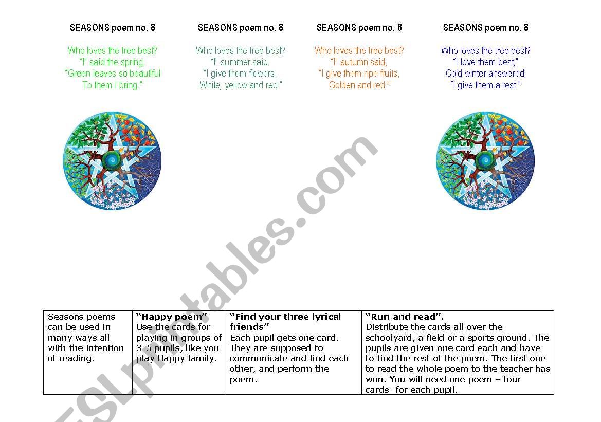 SEASONS poem no. 8 worksheet