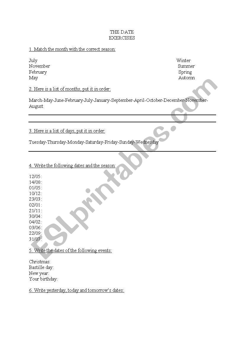 the date worksheet