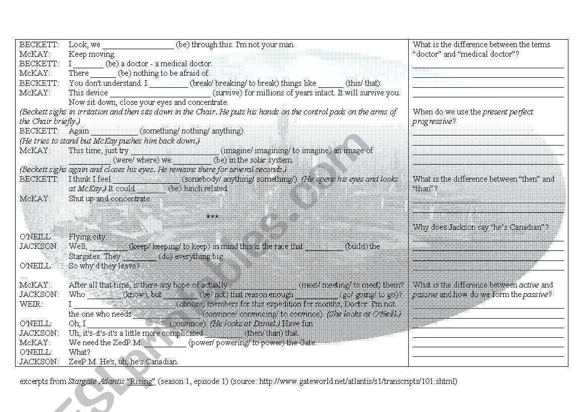 Stargate Atlantis worksheet