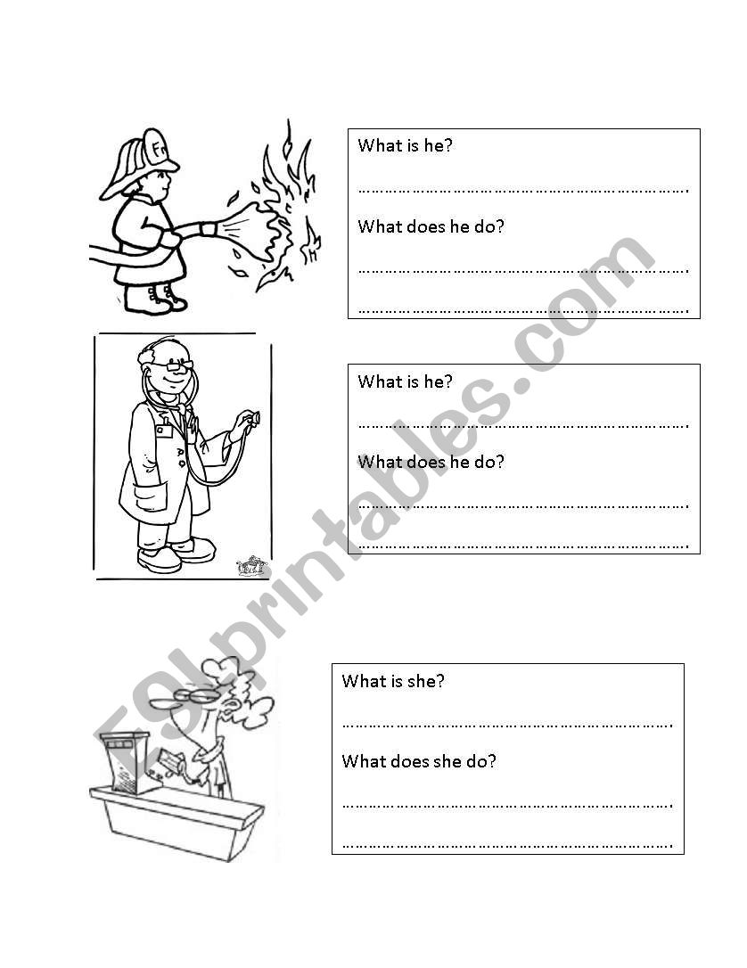 identify, describe and colour the workers