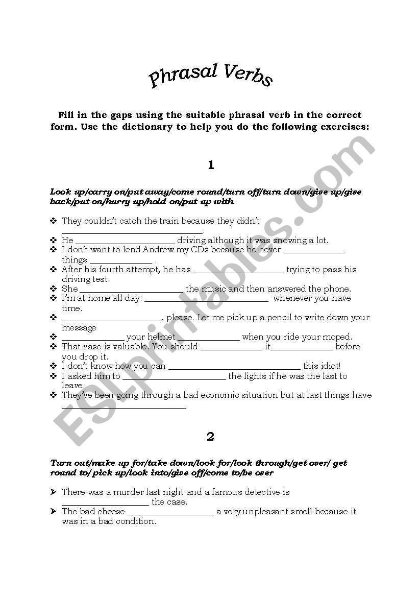 PHRASAL VERBS worksheet