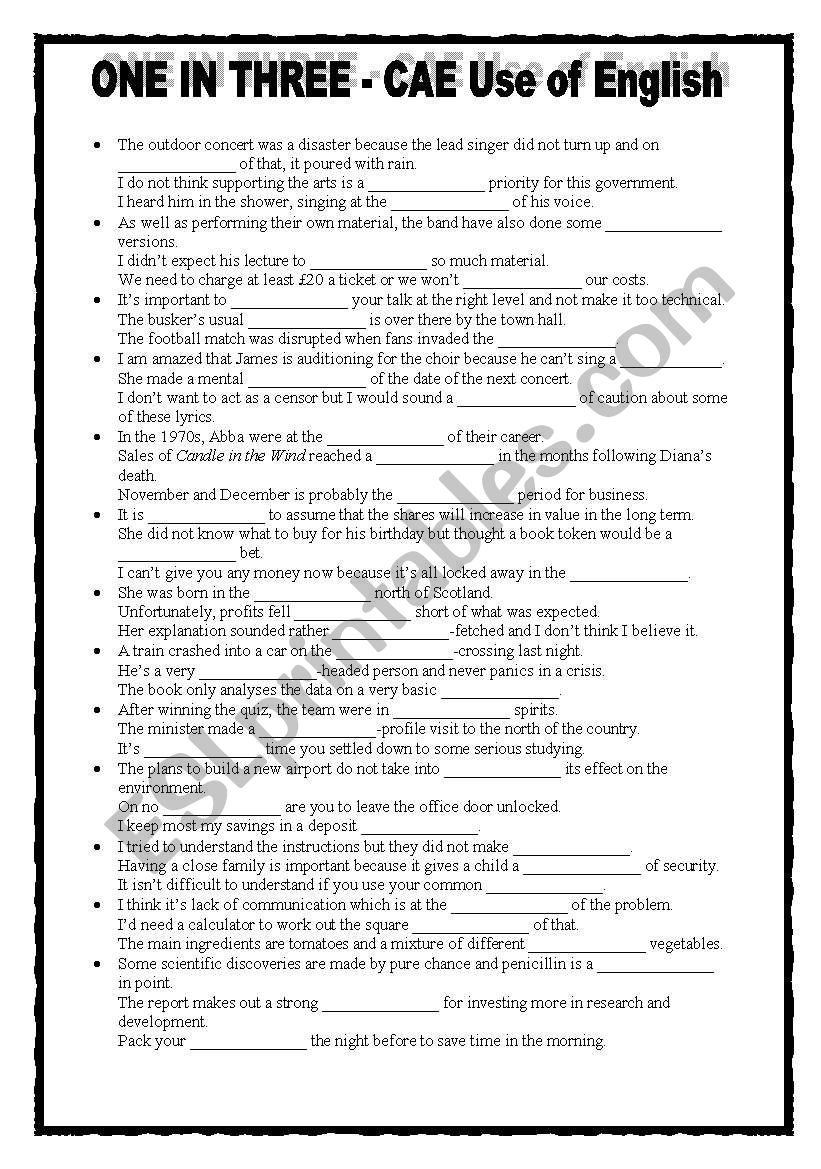 CAE - ONE IN THREE worksheet