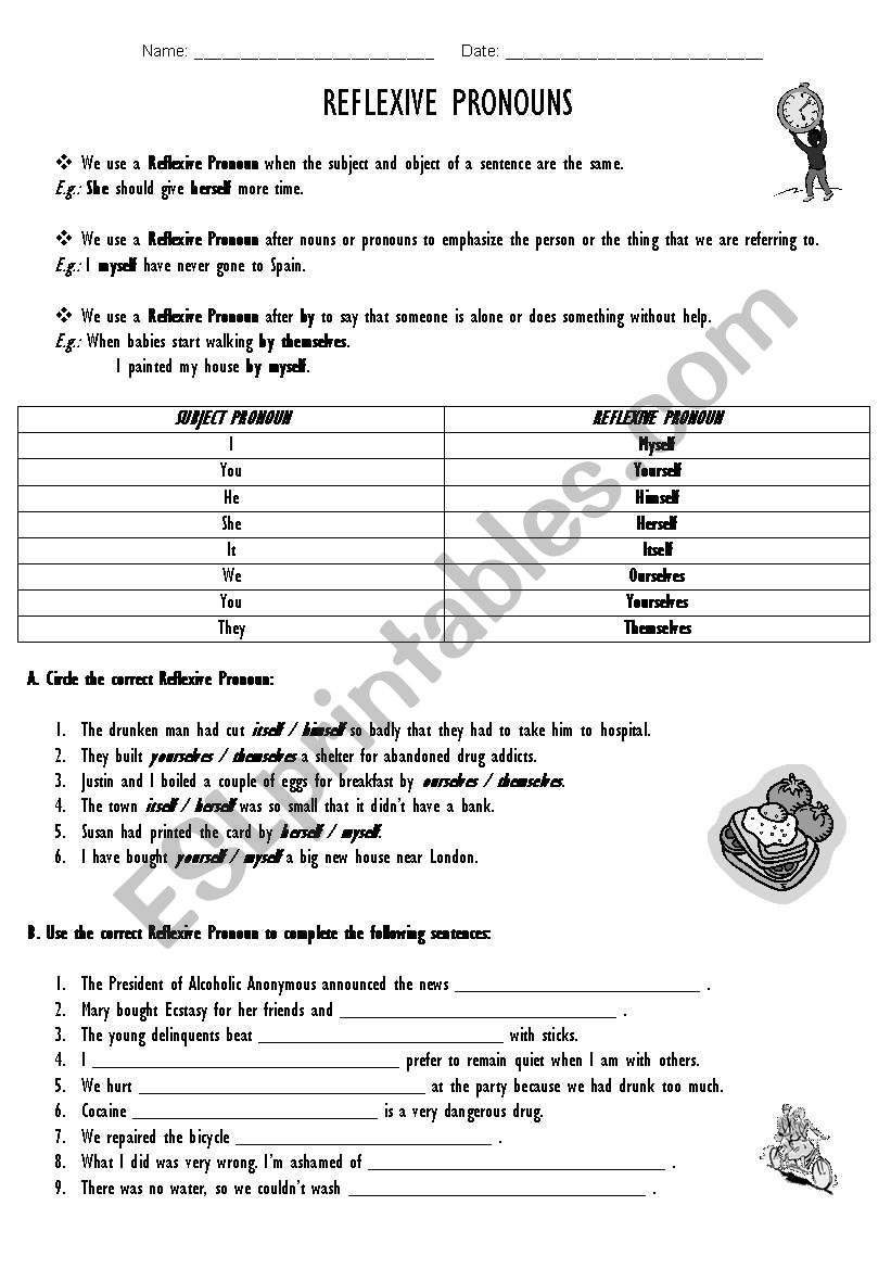 REFLEXIVE PRONOUNS worksheet