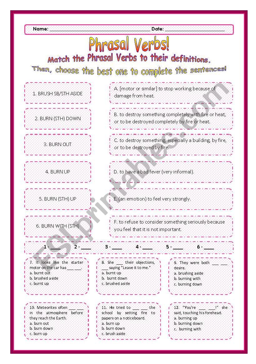 > Phrasal Verbs Practice 05! > --*-- Definitions + Exercise --*-- BW Included --*-- Fully Editable With Key!