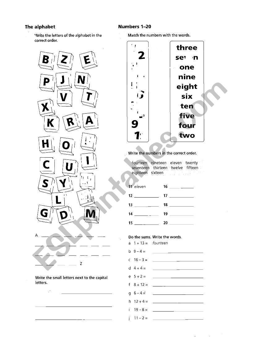 alphabet and number exercises worksheet