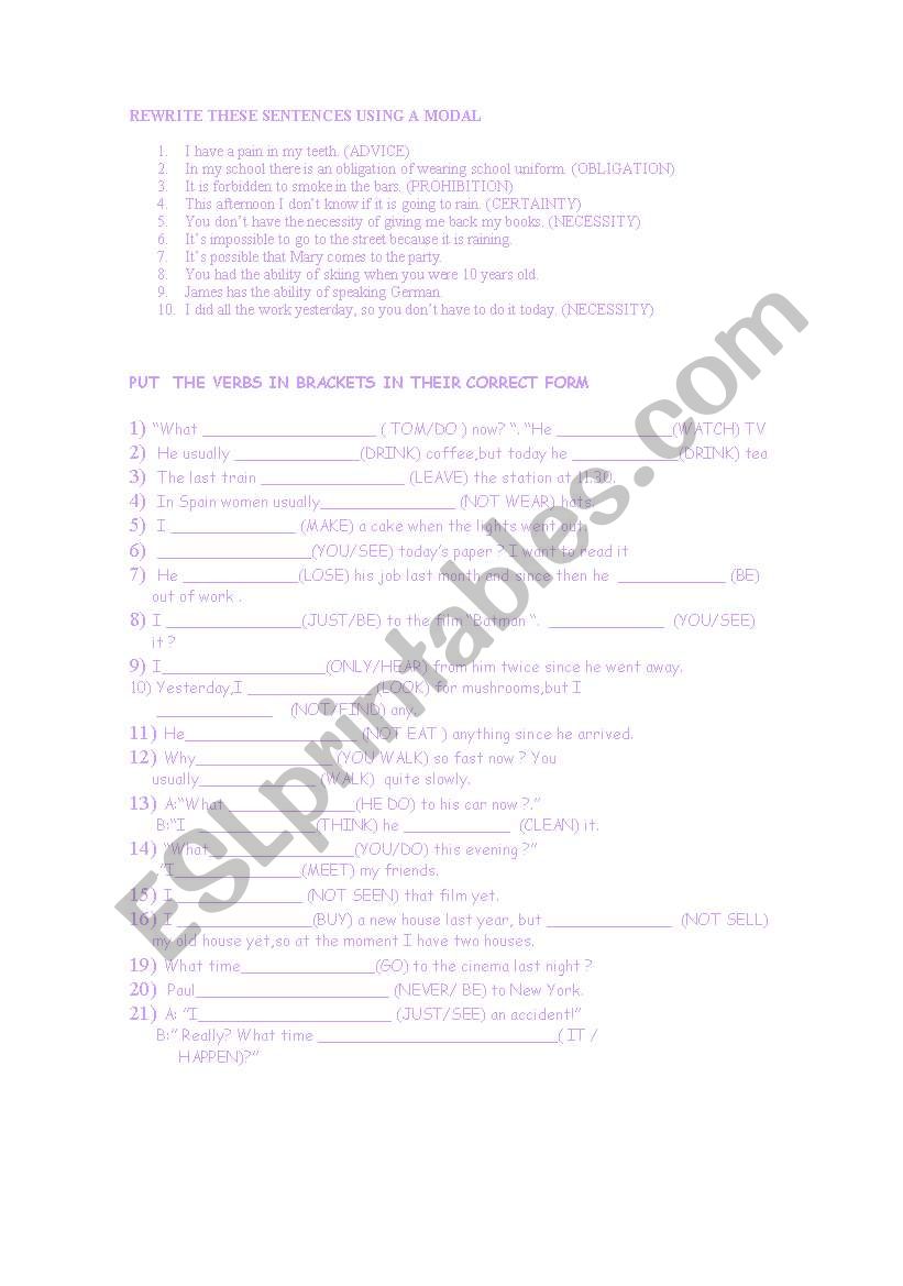 verbs mixed worksheet