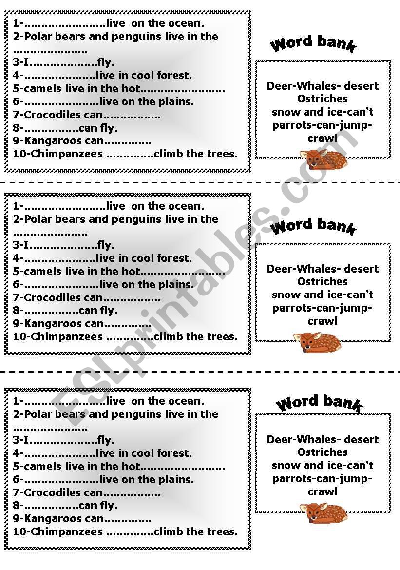 animals home worksheet