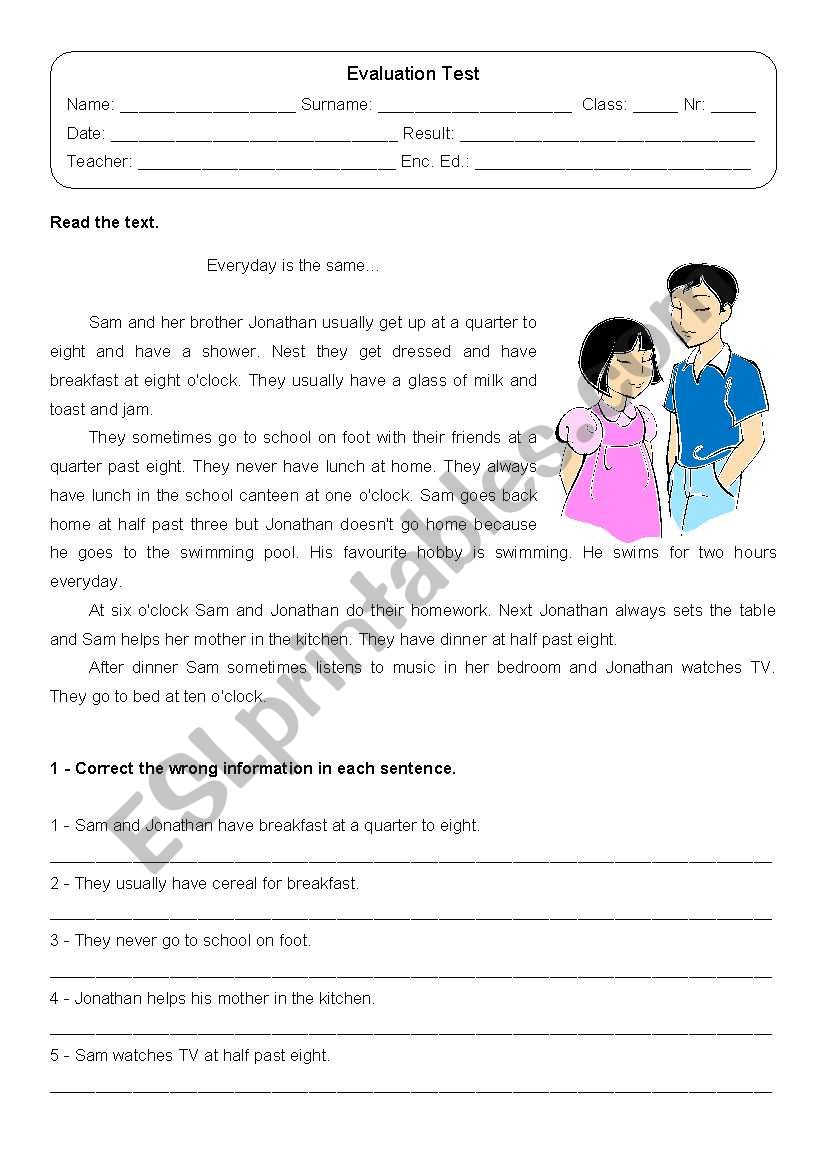 Evaluation test - year 1 of english