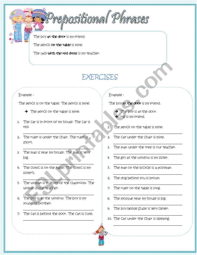 PREPOSITIONAL PHRASES worksheet