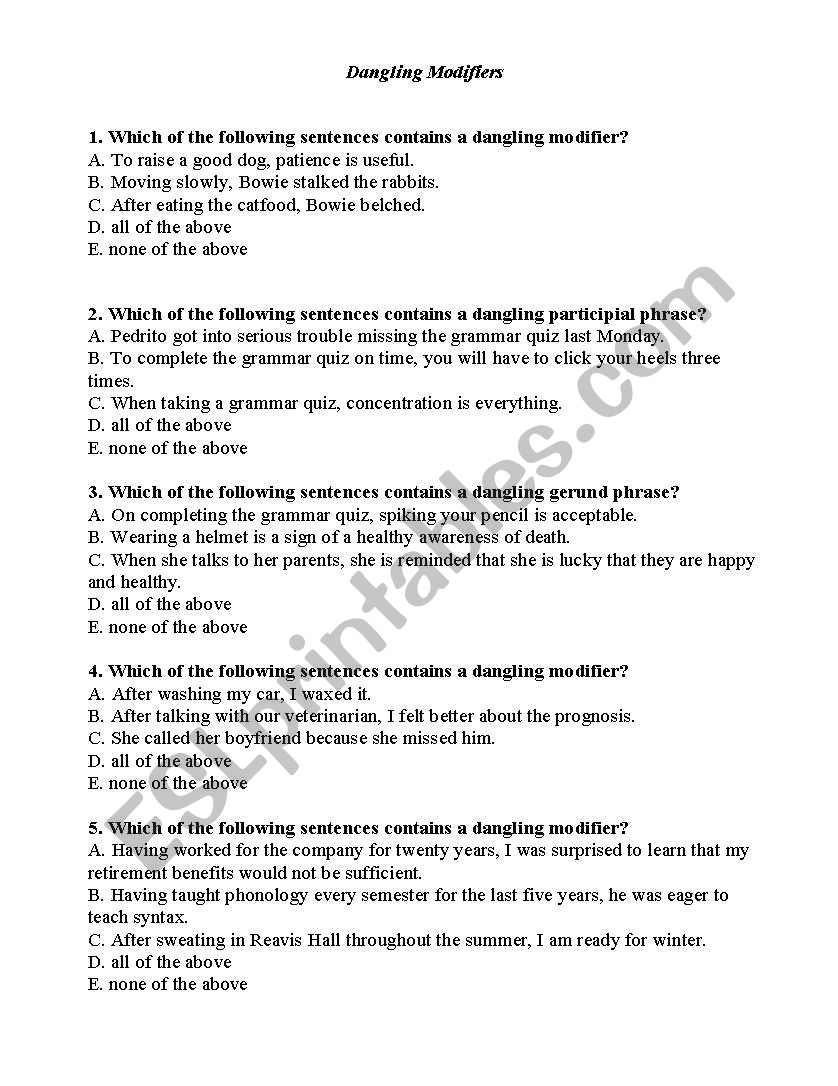 Dangling Modifiers worksheet