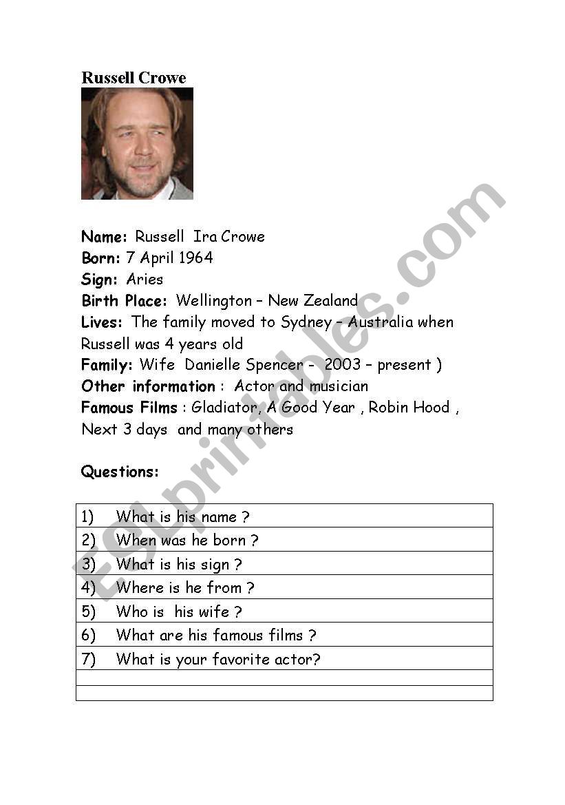 Profile worksheet