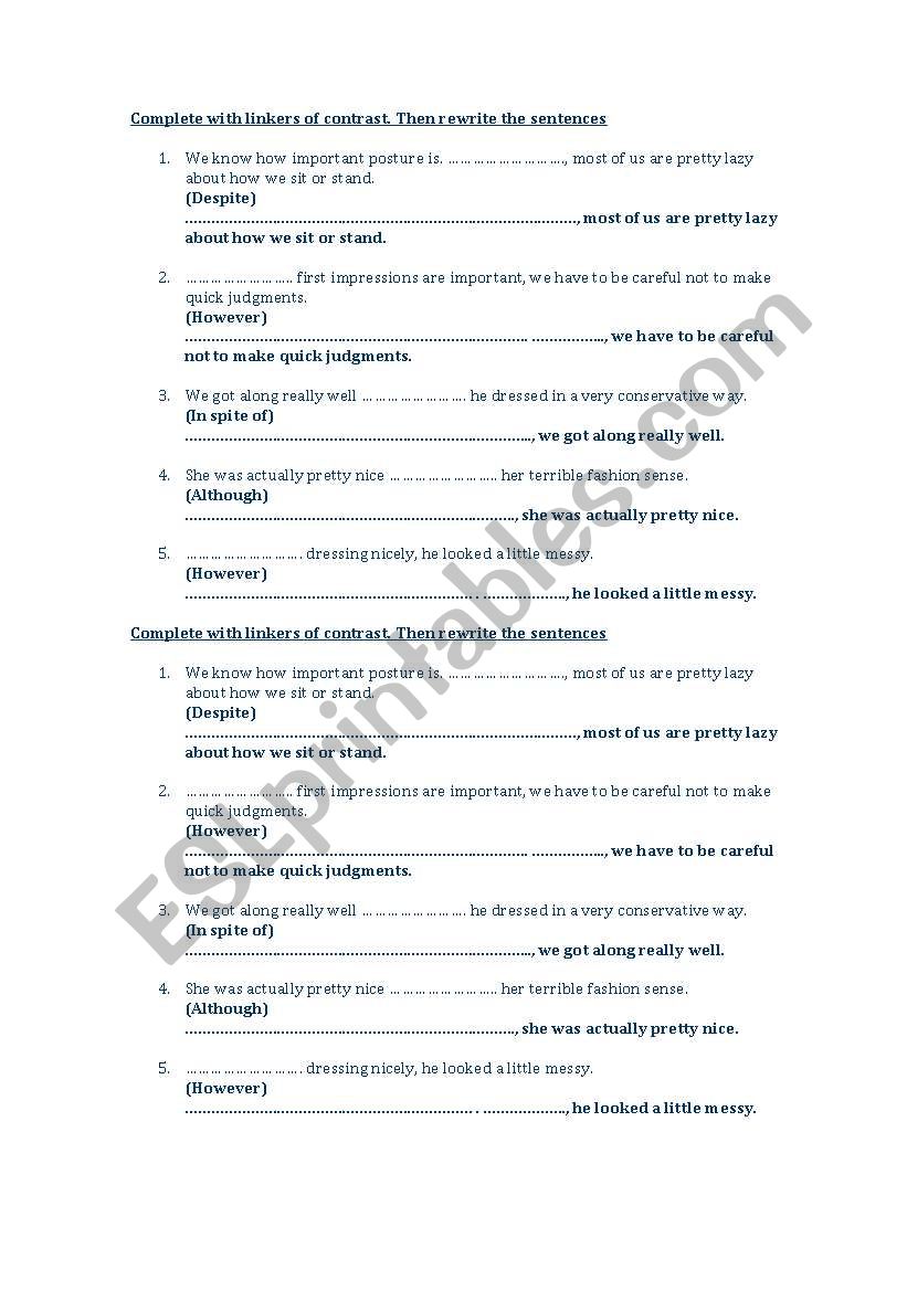 linkers of contrast worksheet