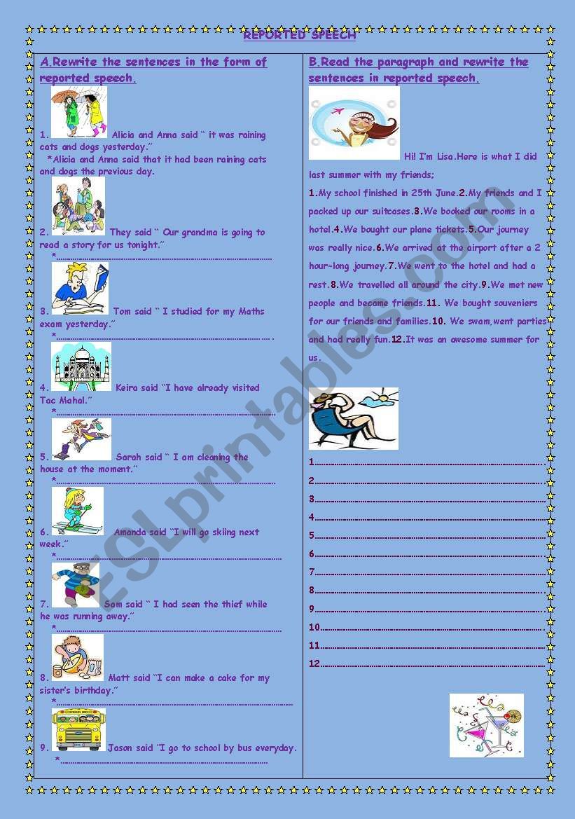 REPORTED SPEECH worksheet