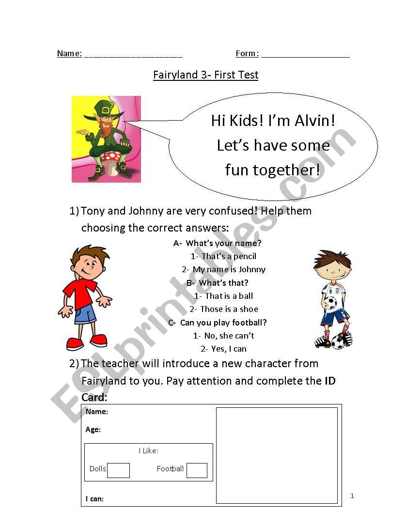 Elementary Test worksheet