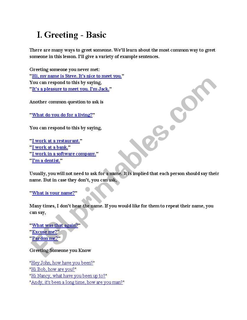 Greeting worksheet