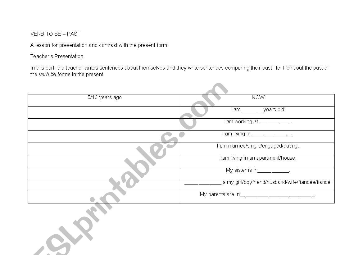 A Lesson on the Past Tense of Verb Be