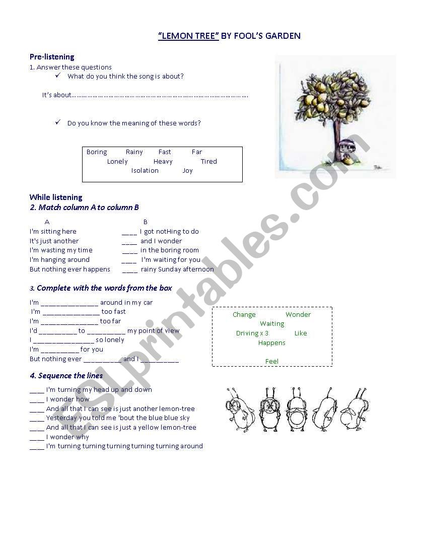 LEMON TREE SONG worksheet