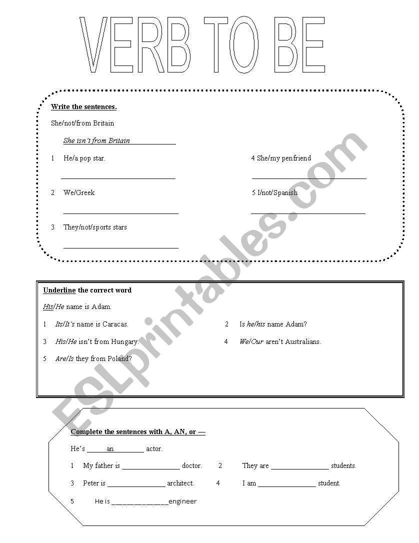 VERB TO BE worksheet