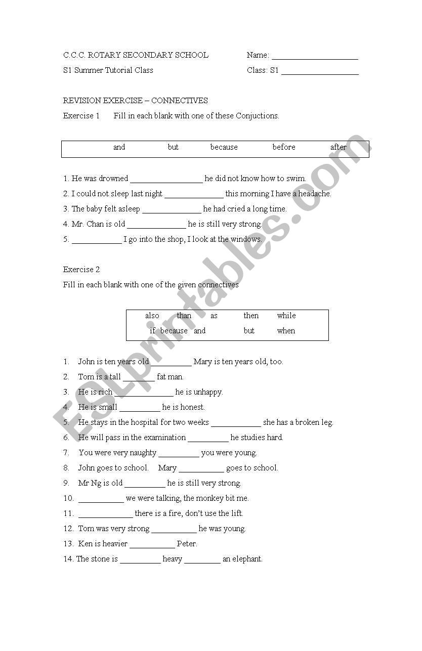 Connectives worksheet