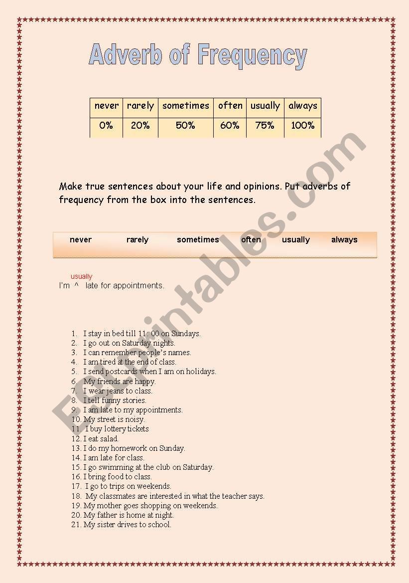 adverb of frequency worksheet